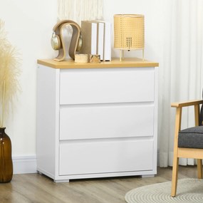 Cómoda Moderna com 3 Gavetas de Madeira 70x37x75 cm para Dormitório Carga Máxima 40 kg Branco e Madeira
