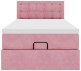 Estrutura de cama otomana com colchão rosa 90x200cm veludo