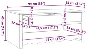 Mesa de Centro vidaXL "DRAMMEN" Branca 99x55x45 cm Madeira Sólida de P