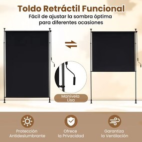 Toldo retrátil vertical 200 x 220-310 cm enrolável para exterior com altura ajustável com manivela para varanda ou piscina Preto