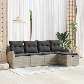 Conjunto de Sofá de Jardim vidaXL de 5 peças com Almofadas Cinzento-Cl