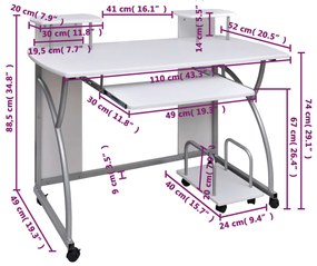 Secretária computador 110x52x88,5 cm derivados madeira branco