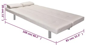 Sofá Cama Vivian - Cor Branco Nata - Em Couro Artificial e Estrutura e