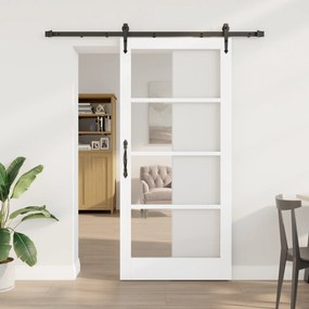 Conjunto de Porta Deslizante vidaXL com Conjunto de Ferragens Branca 93x202 cm Madeira Maciça de Pinus