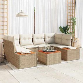 vidaXL Conjunto de Sofá de Jardim de 7 Peças com Almofadas Bege de Poli Rattan Acácia