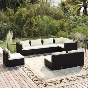 vidaXL 8 pcs conjunto lounge de jardim c/ almofadões vime PE preto