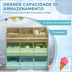 Estante para Brinquedos com 9 Caixas de Tecido não Tecido Amovíveis Organizador de Brinquedos 63x30x60 cm Cinza