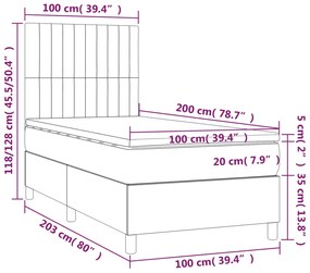 Cama box spring c/ colchão e LED 100x200 cm tecido cinza-escuro