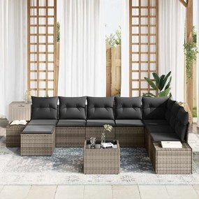 Conjunto de Sofás de Jardim de 8 Peças da com Almofadas Pretas em Ratt