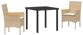 Conjunto de Jantar de Jardim 3 Peças com Almofadas Bege em Rattan Sint