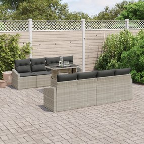 Conjunto de Sofá de Jardim com 7 Peças e Almofadas Cinza Claro em Poli
