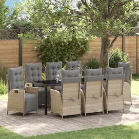 vidaXL Conjunto de Jantar de Jardim de 9 Peças Bege de Rattan Poliéster