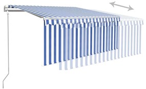 Toldo autom. c/ estore/LED/sensor vento 3,5x2,5m azul/branco