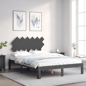 Estrutura de cama de casal c/ cabeceira madeira maciça cinzento