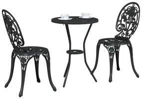Conjunto de Bistro de Jardim com 3 Peças em Alumínio Fundido Preto