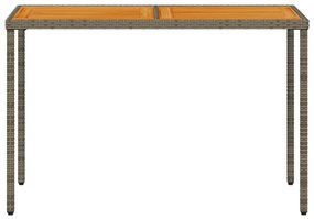 Mesa de jardim com tampo em acácia 115x54x74 cm vime PE cinza