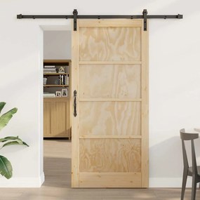 Porta Deslizante vidaXL com Conjunto de Ferragens 93x202 cm Madeira Maciça de Pinho