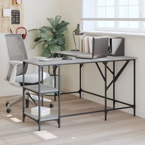vidaXL Secretária 139x139x75 cm derivados de madeira cinzento sonoma
