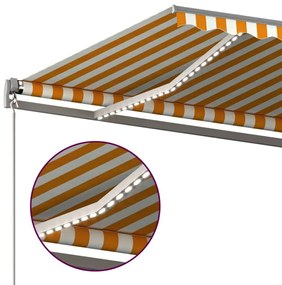 Toldo autom. LED e sensor de vento 500x300 cm amarelo/branco
