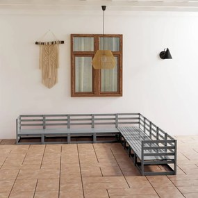 vidaXL 9 pcs conjunto lounge de jardim pinho sólido cinzento