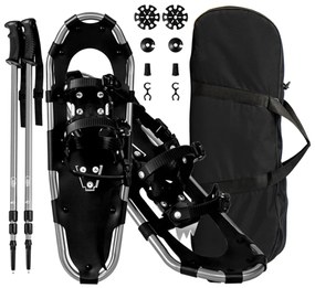Conjunto de raquetes de neve 4 em 1 com sistema de encadernação de catraca dupla 78 cm prata