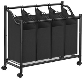 Carrinho p/ roupa suja, 4 sacos removíveis, cor preta