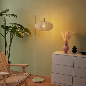 Candeeiro de pé Japandi bege com abajur de tecido creme - Bida