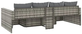 2 pcs conjunto lounge de jardim c/ almofadões vime PE cinzento