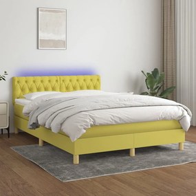 vidaXL Cama box spring c/ colchão e LED 140x190 cm tecido verde