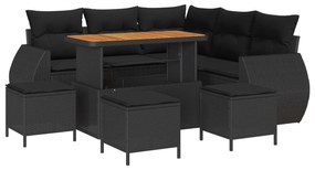 vidaXL Conjunto de Sofá de Jardim com almofada 9 pcs Preto vime PE