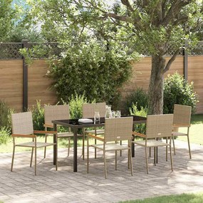 vidaXL Conjunto de Jantar de Jardim 7 Peças Bege Vime Poliéster