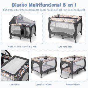 Berço 5 em 1, centro portátil para bebé com trocador de fraldas, com música 102 x 72 x 74 cm Multicolorido