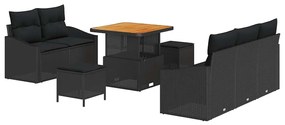 Conjunto de Sofá de Jardim vidaXL 8 peças com Almofadas Preto Rattan P