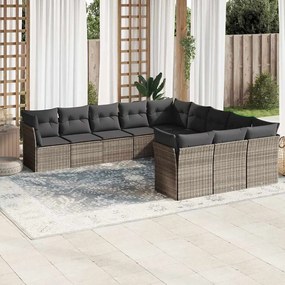11 pcs conjunto sofás de jardim c/ almofadões vime PE cinzento