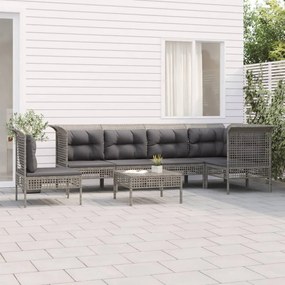 vidaXL 7 pcs conjunto lounge de jardim c/ almofadões vime PE cinzento