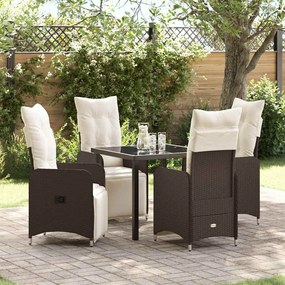 vidaXL Conjunto de Jantar de Jardim 5 Peças com Almofadas Castanhas de Vime PE