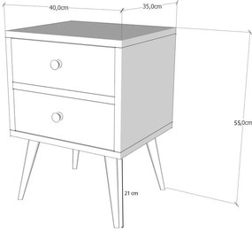 Mesa de Cabeceira Malmö – Branco e Nogueira – 40 cm x 55 cm x 35 cm