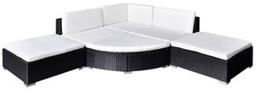 6 pcs conjunto lounge de jardim c/ almofadões vime PE preto