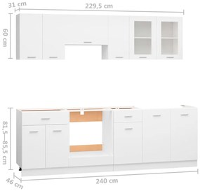 8 pcs conjunto armários de cozinha derivados de madeira branco
