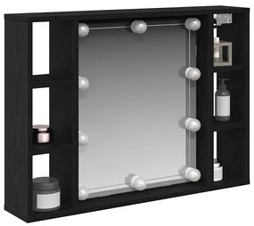 Armário Espelho LED vidaXL - Carvalho Preto - 76x15x55 cm - Feito de M