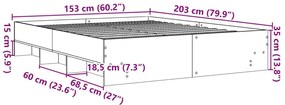 Estrutura de cama 150x200 cm derivados de madeira cinza sonoma