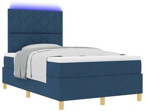 Cama Box Spring com Colchão &amp; LED Azul 120x200 cm Tecido