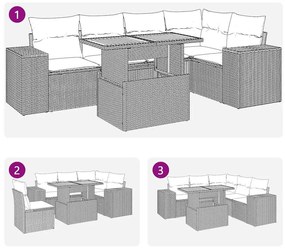 6 pcs conjunto sofás de jardim c/ almofadões vime PE preto