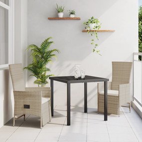vidaXL Conjunto de Jantar de Jardim de 3 Peças com Almofadas Bege Rattan Sintético