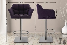 Banco de bar Damaso em tecido e com estrutura prateada 64 x 88-113 x 45 cm Roxo