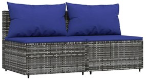 3 pcs conjunto lounge de jardim c/ almofadões vime PE cinzento