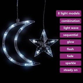 Estrelas e luas de luz c/ controlo remoto 345 LEDs branco frio