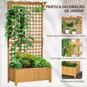 Outsunny Floreira com Treliça de Madeira Caixa de Plantio com Suporte para Plantas Trepadeiras para Cultivo de Plantas Flores para Pátio Terraço Varanda 90x45x183cm Madeira