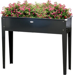 Floreira com pés, floreira, para horta, com orifício de drenagem, em aço galvanizado, 100 x 30 x 80 cm, preta
