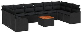 Conjunto de Sofá Jardim de 10 Peças com Almofadas Rattan Polido Preto